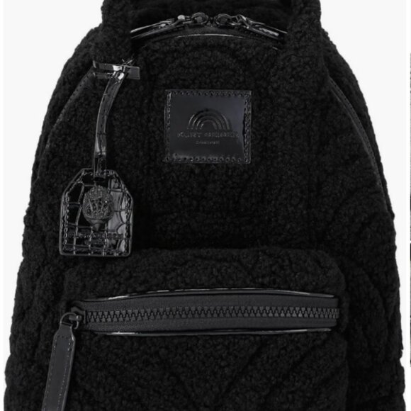 Kurt Geiger Black Faux Shearling Fizzy Backpack Rainbow Stitching - Picture 2 of 4